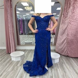 Sherri Hill Royal Blue Off-Shoulder Prom Dress